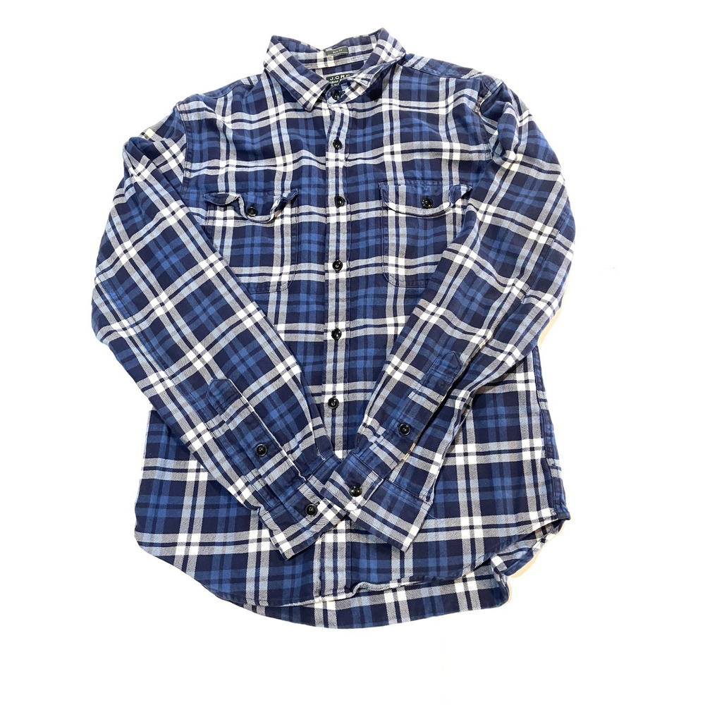 J Crew Sporting Goods Shirt Mens Size M Blue Plaid Flannel Long Sleeve Button Up